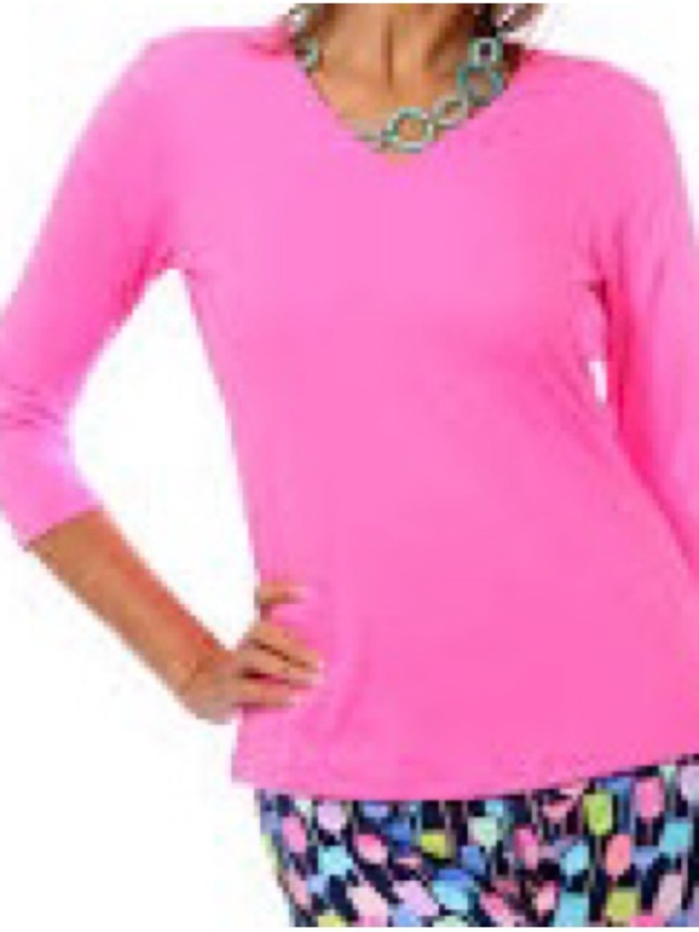 Lulu-B Hot Pink V-Neck Long Sleeve Top